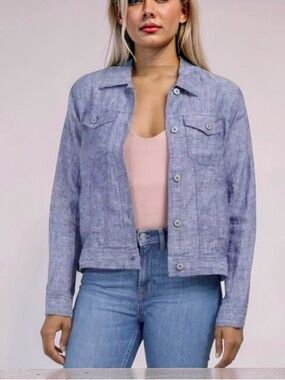 Jones & Co NY 100% Linen Light Blue Trucker Jacket Coastal Womens 2X pockets